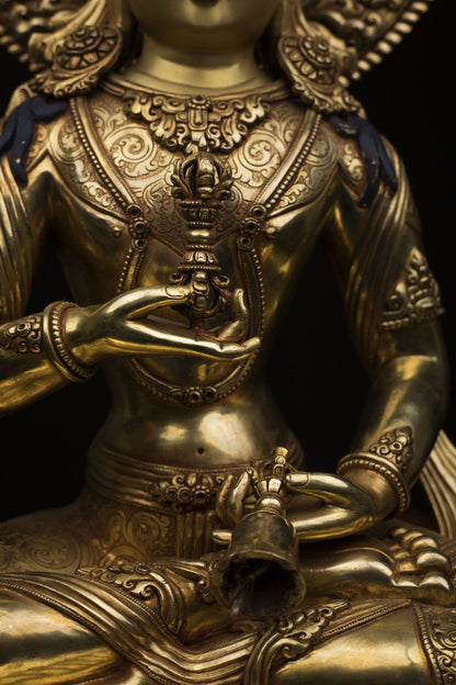 24K Gold Face Hand Painting Lord Vajra Sattva Gold Plated Fine Copper Statue Sculpture Figure Nepal free
