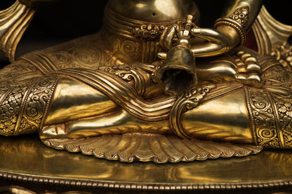 24K Gold Face Hand Painting Lord Vajra Sattva Gold Plated Fine Copper Statue Sculpture Figure Nepal free