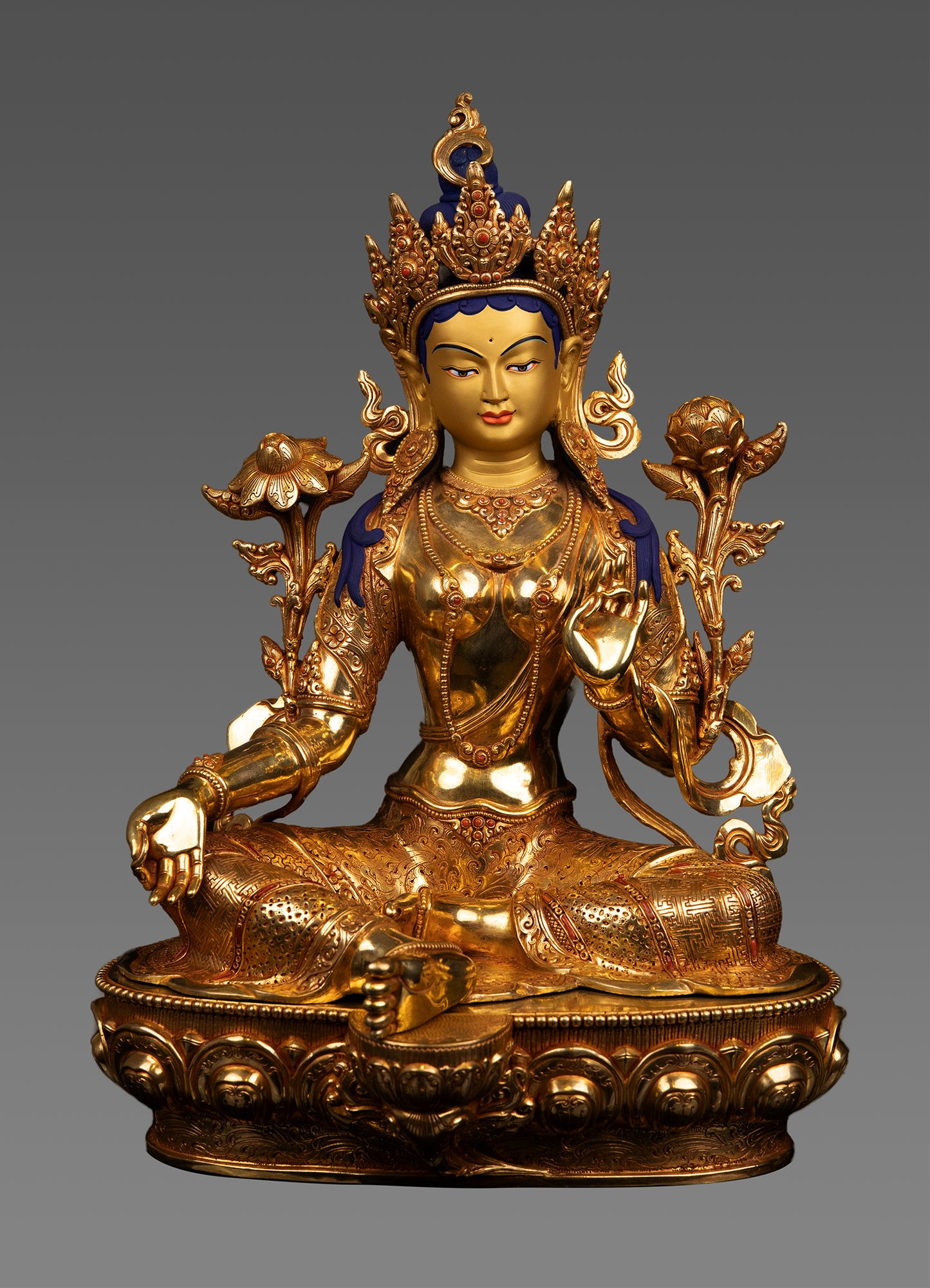 Unique Buddhism Goddess Green Tara Rupa 24K Gold Pure Copper Statue Sculpture Nepal free