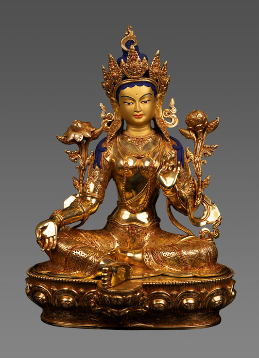 Unique Buddhism Goddess Green Tara Rupa 24K Gold Pure Bronze Statue Sculpture Nepal free