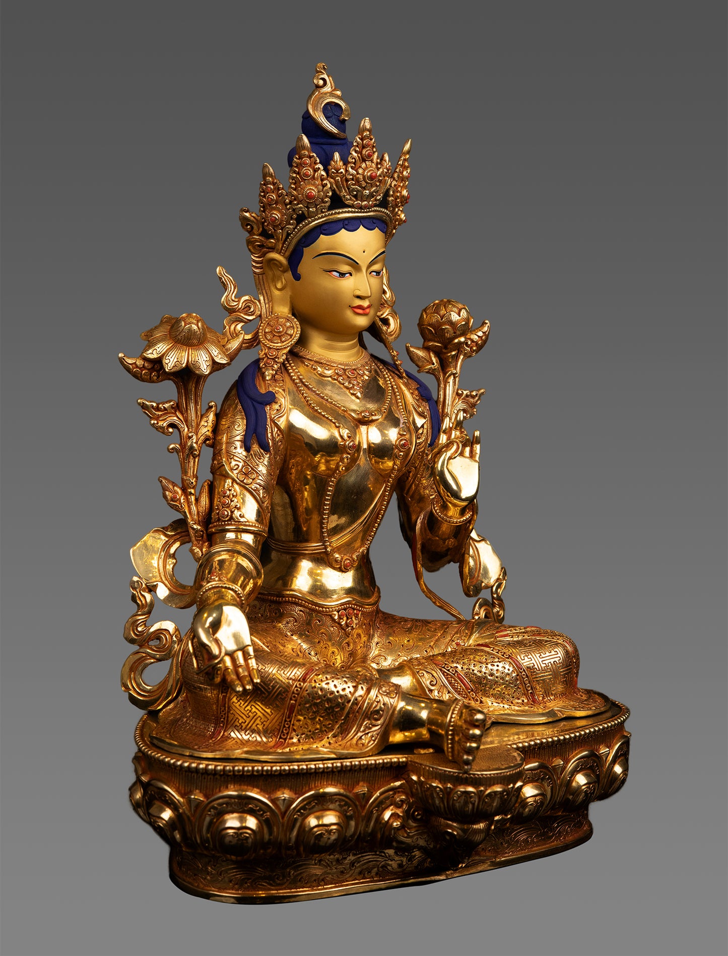 Unique Buddhism Goddess Green Tara Rupa 24K Gold Pure Copper Statue Sculpture Nepal free