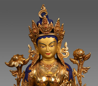 Unique Buddhism Goddess Green Tara Rupa 24K Gold Pure Copper Statue Sculpture Nepal free