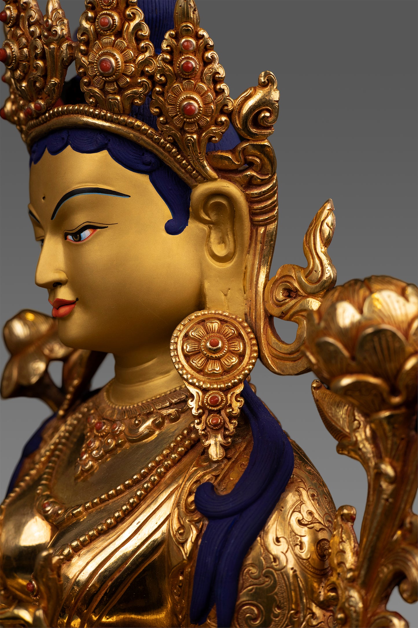 Unique Buddhism Goddess Green Tara Rupa 24K Gold Pure Copper Statue Sculpture Nepal free