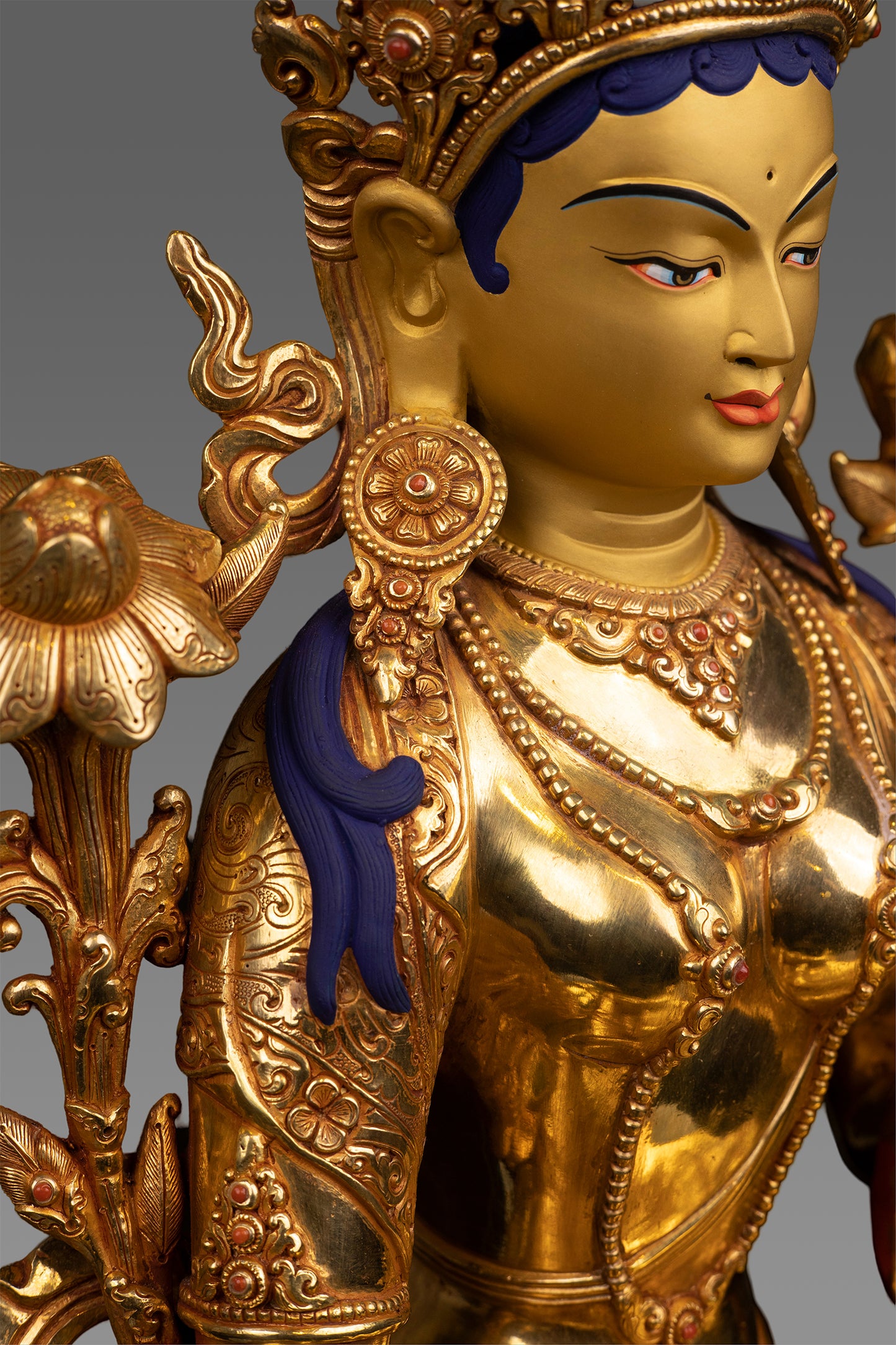 Unique Buddhism Goddess Green Tara Rupa 24K Gold Pure Copper Statue Sculpture Nepal free