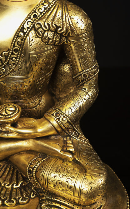 Tibetan Buddhism Lord Shakyamuni Buddha Gold Face Hand Painting Gold Plated Hand Carving Copper Statue Sculpture Figure Nepal free