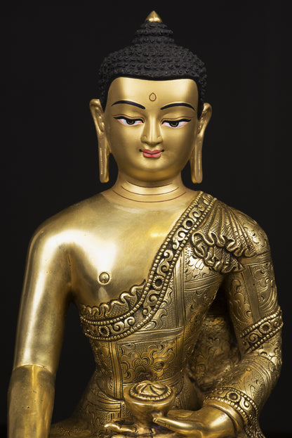 Tibetan Buddhism Lord Shakyamuni Buddha Gold Face Hand Painting Gold Plated Hand Carving Copper Statue Sculpture Figure Nepal free