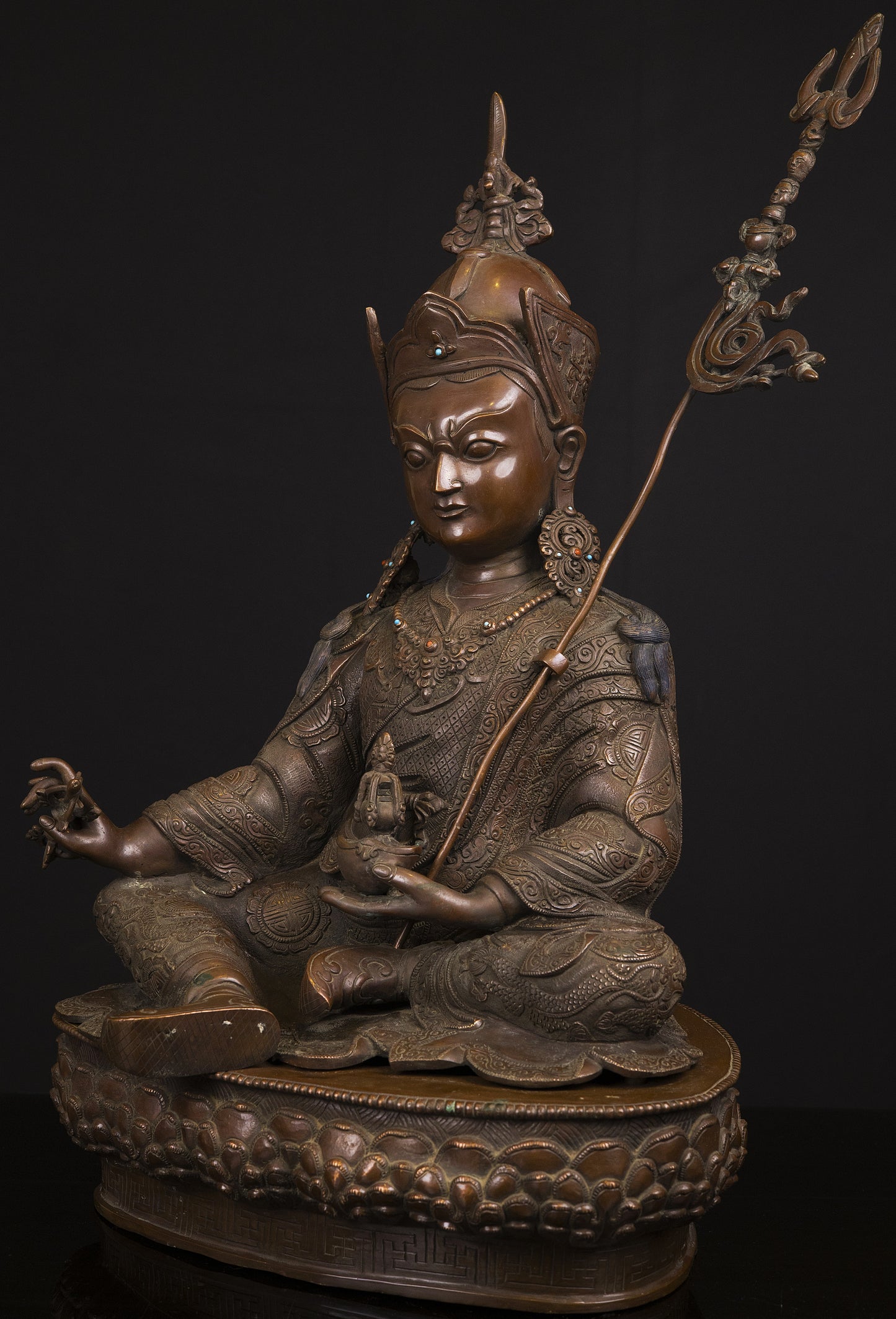 Tibetan Buddhism Guru Rinpoche(Padmasambhava) Oxide Copper Statue Sculpture Figure Nepal free