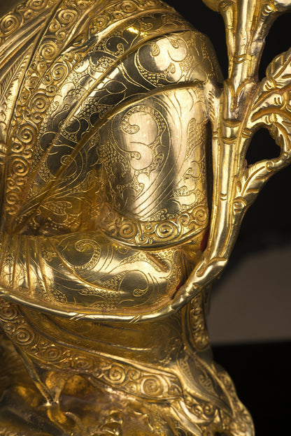 Tibetan Buddhism Set of Tsongkhapa Buddha Gold Face Hand Painting Copper Gold Plated Statue Sculpture Figure free
