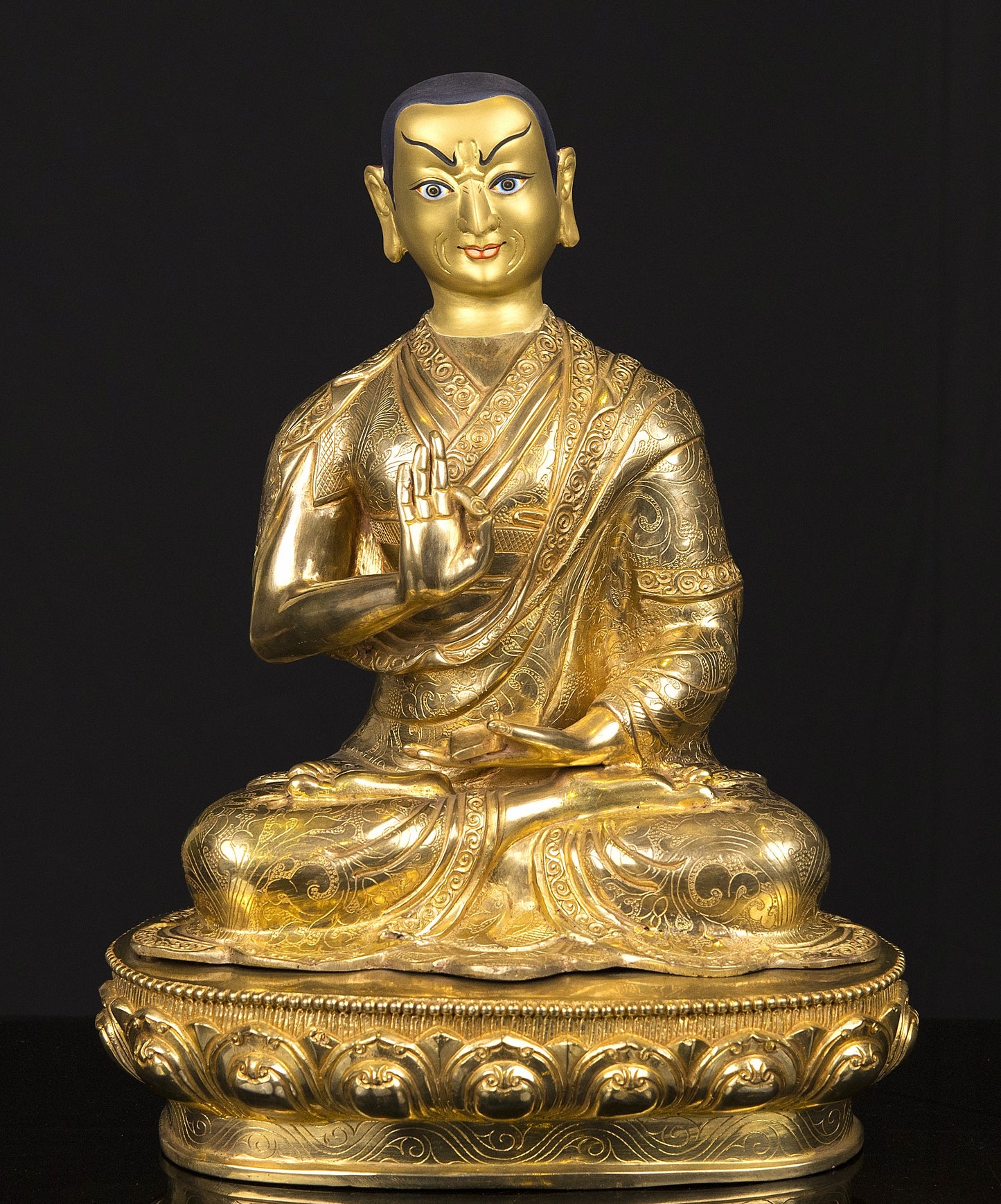 Tibetan Buddhism Set of Tsongkhapa Buddha Gold Face Hand Painting Copper Gold Plated Statue Sculpture Figure free