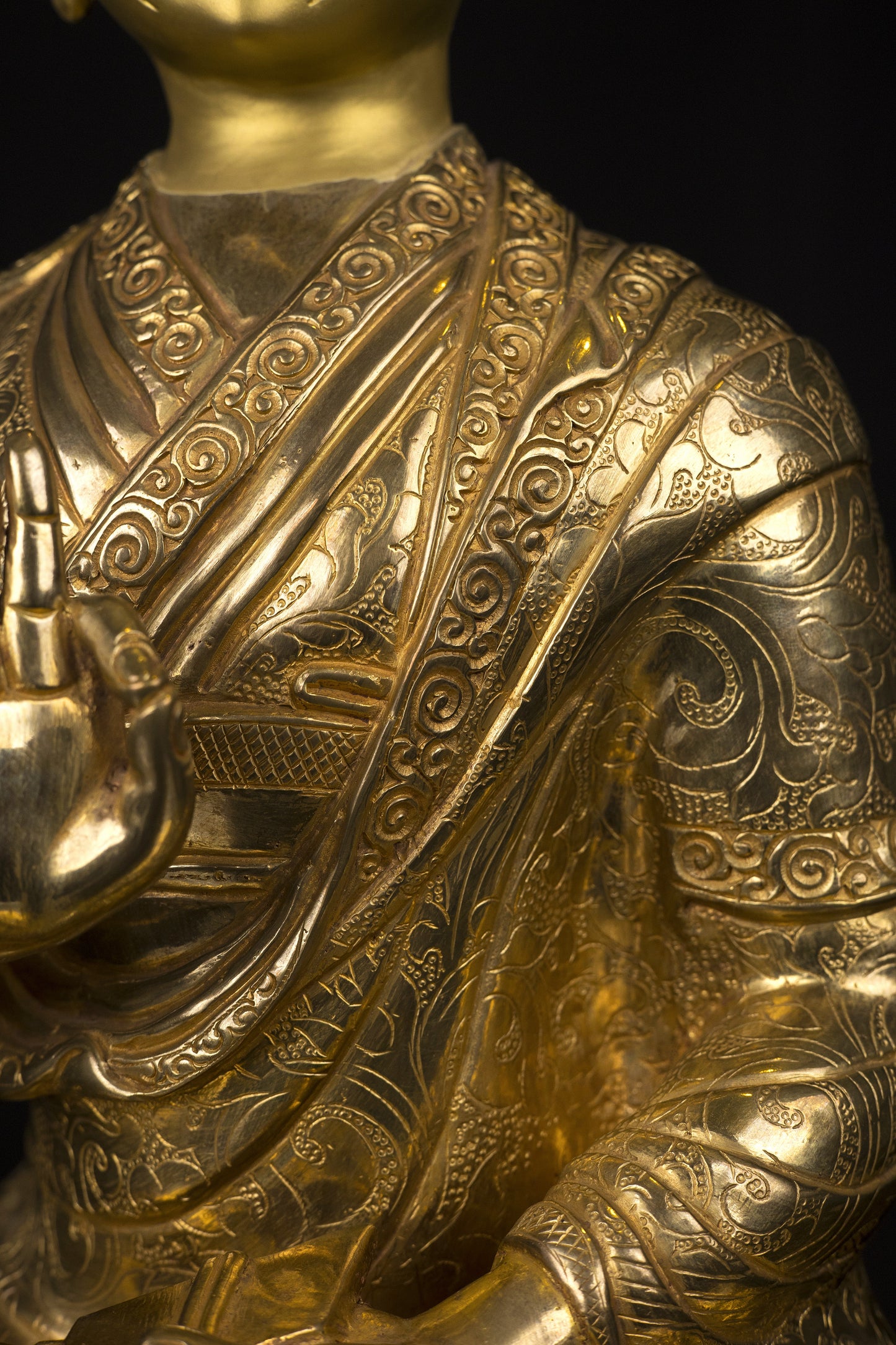 Tibetan Buddhism Set of Tsongkhapa Buddha Gold Face Hand Painting Copper Gold Plated Statue Sculpture Figure free