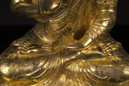 Tibetan Buddhism Set of Tsongkhapa Buddha Gold Face Hand Painting Copper Gold Plated Statue Sculpture Figure free