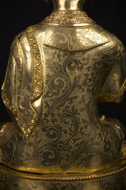 Tibetan Buddhism Set of Tsongkhapa Buddha Gold Face Hand Painting Copper Gold Plated Statue Sculpture Figure free