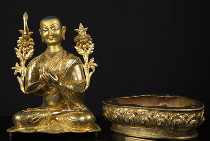 Tibetan Buddhism Set of Tsongkhapa Buddha Gold Face Hand Painting Copper Gold Plated Statue Sculpture Figure free