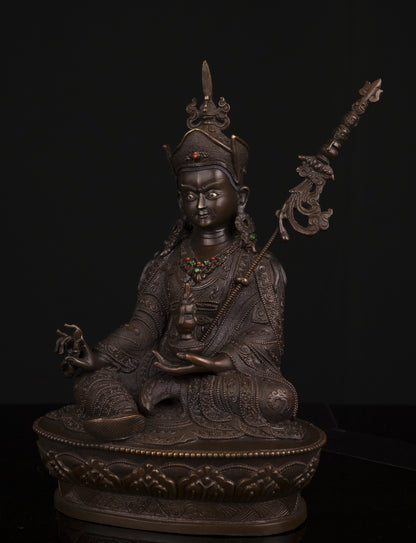 Tibetan Buddhism Guru Rinpoche(Padmasambhava) Copper Oxide Statue Figure Sculpture Nepal free