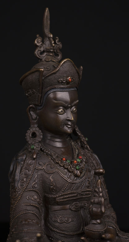 Tibetan Buddhism Guru Rinpoche(Padmasambhava) Copper Oxide Statue Figure Sculpture Nepal free