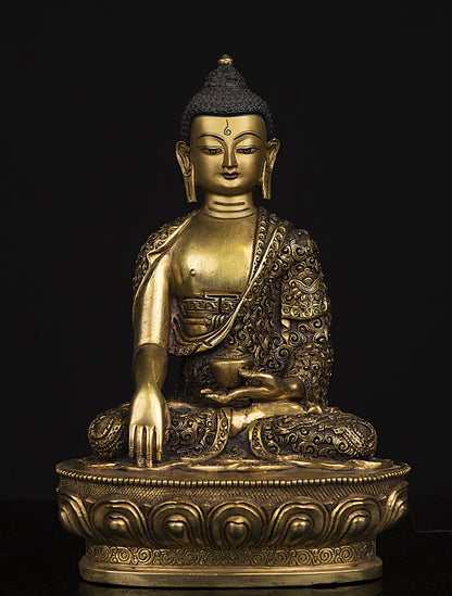 Tibetan Buddhism Gold Face Hand Paint Lord Shakyamuni Buddha Hand Carved Copper Statue Sculpture Figure Nepal free