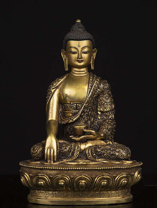 Tibetan Buddhism Gold Face Hand Paint Lord Shakyamuni Buddha Hand Carved Copper Statue Sculpture Figure Nepal free