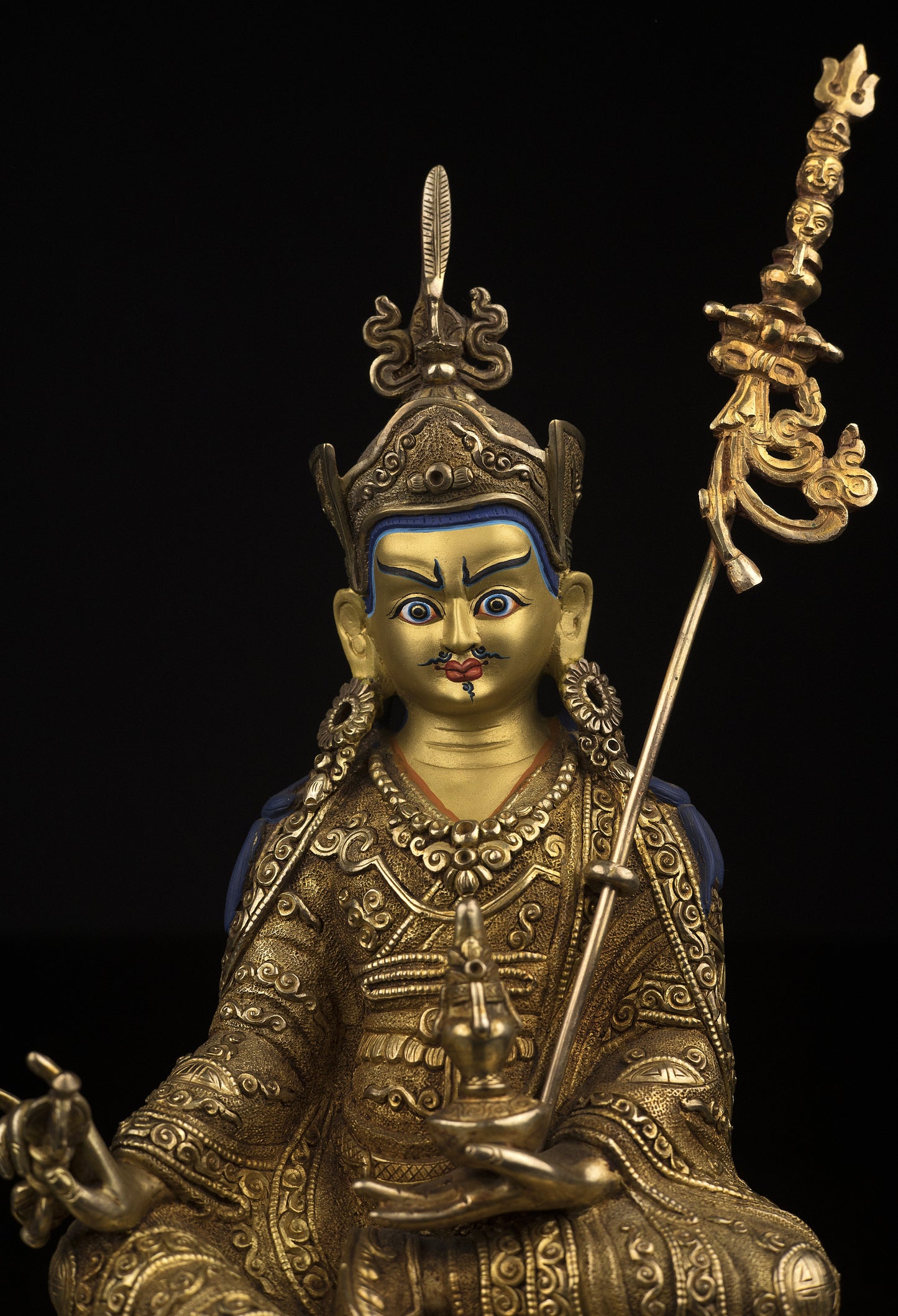 Tibetan Buddhism Guru Rinpoche Padmasambhava Gold Plated Statue Sculpture Figure Nepal free