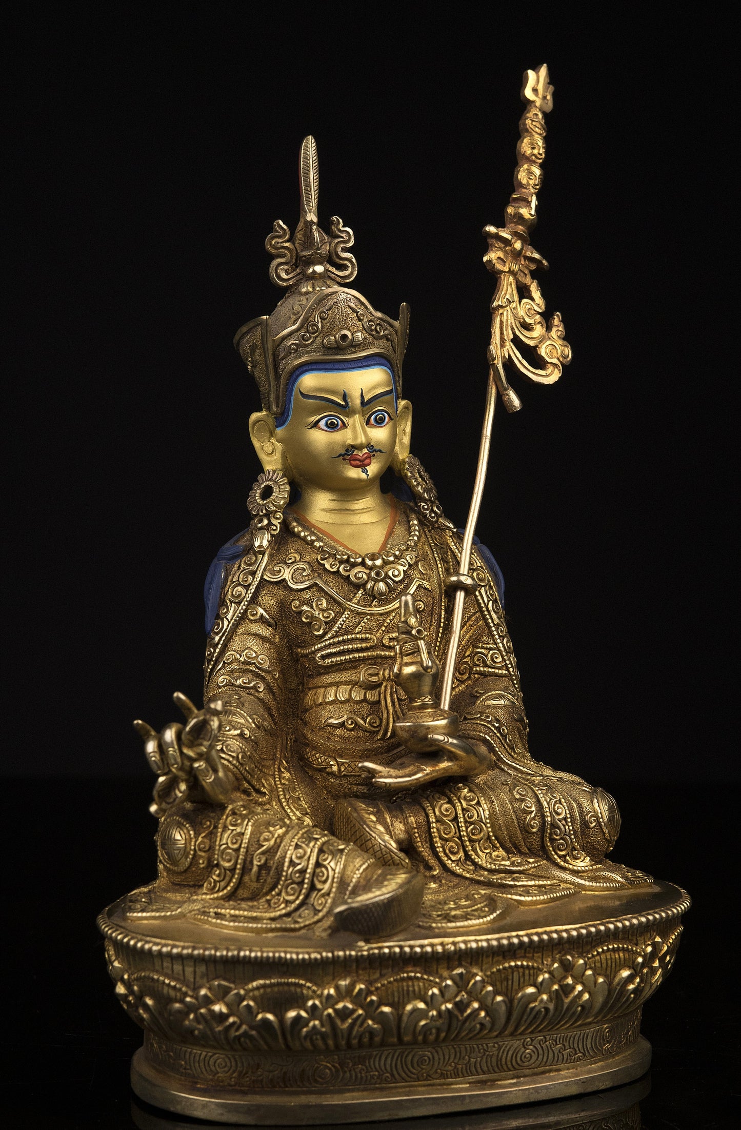 Tibetan Buddhism Guru Rinpoche Padmasambhava Gold Plated Statue Sculpture Figure Nepal free