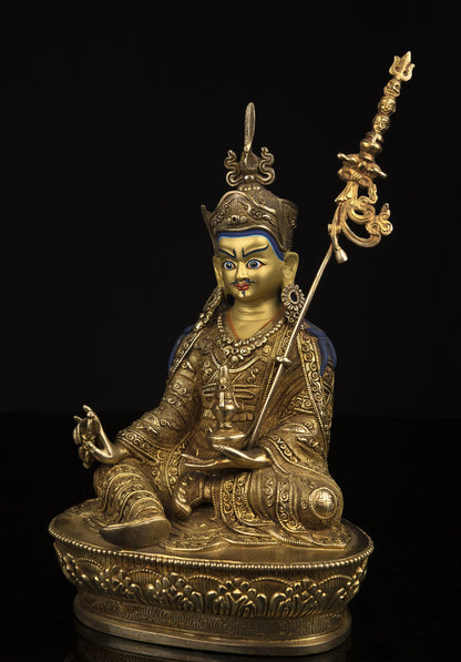 Tibetan Buddhism Guru Rinpoche Padmasambhava Gold Plated Statue Sculpture Figure Nepal free
