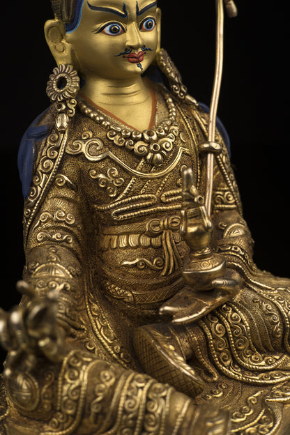 Tibetan Buddhism Guru Rinpoche Padmasambhava Gold Plated Statue Sculpture Figure Nepal free