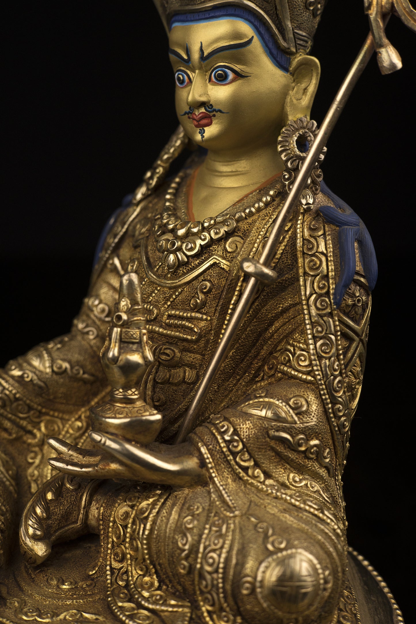 Tibetan Buddhism Guru Rinpoche Padmasambhava Gold Plated Statue Sculpture Figure Nepal free