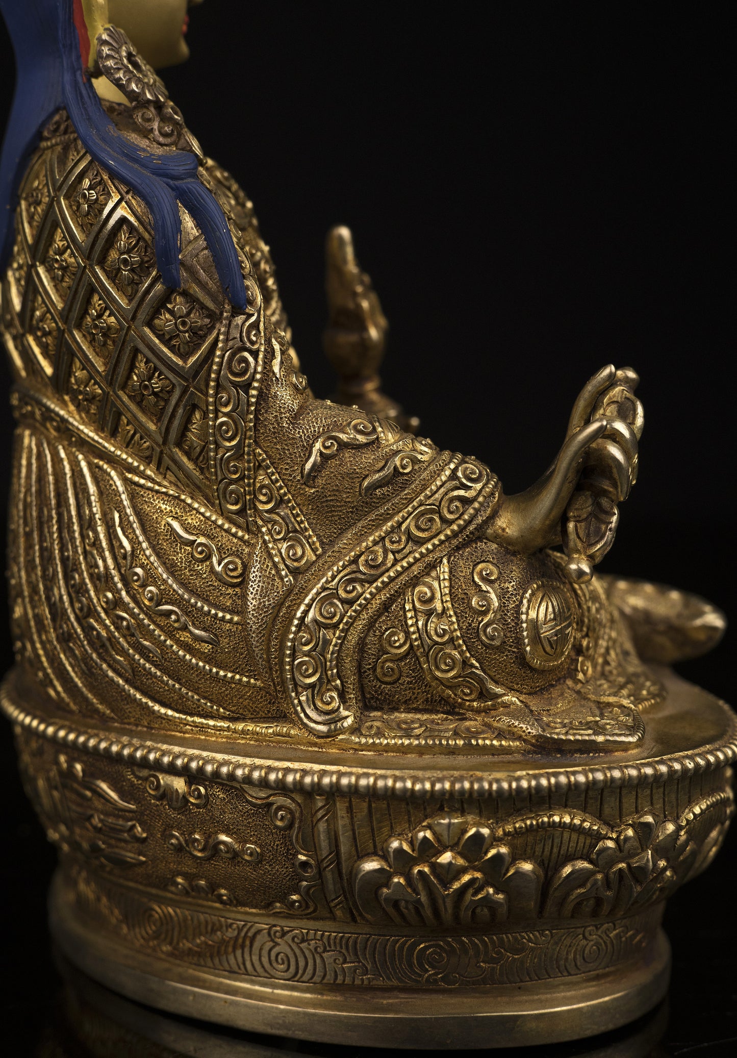 Tibetan Buddhism Guru Rinpoche Padmasambhava Gold Plated Statue Sculpture Figure Nepal free