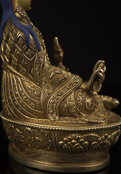 Tibetan Buddhism Guru Rinpoche Padmasambhava Gold Plated Statue Sculpture Figure Nepal free