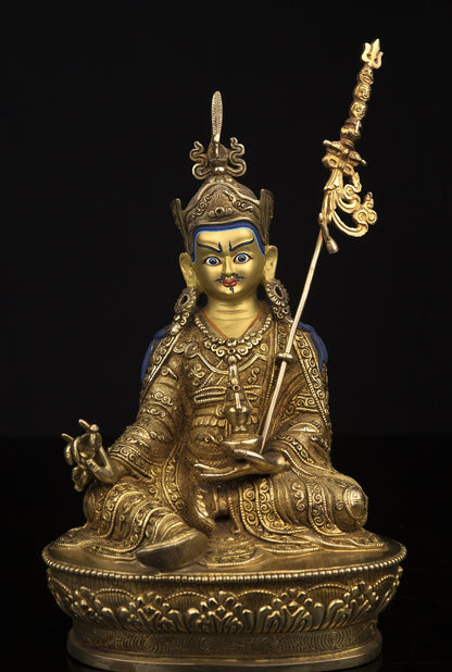 Tibetan Buddhism Guru Rinpoche Padmasambhava Gold Plated Statue Sculpture Figure Nepal free