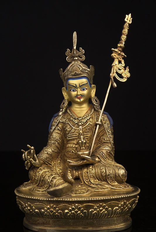 Tibetan Buddhism Guru Rinpoche Padmasambhava Gold Plated Statue Sculpture Figure Nepal free