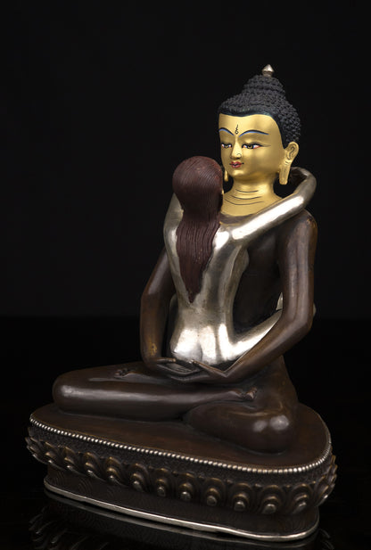 Tibetan Buddhism Gold Face Hand Painting Lord Samanta Bhadra Buddha Shakti Oxide Copper Statue Sculpture Figure Nepal free