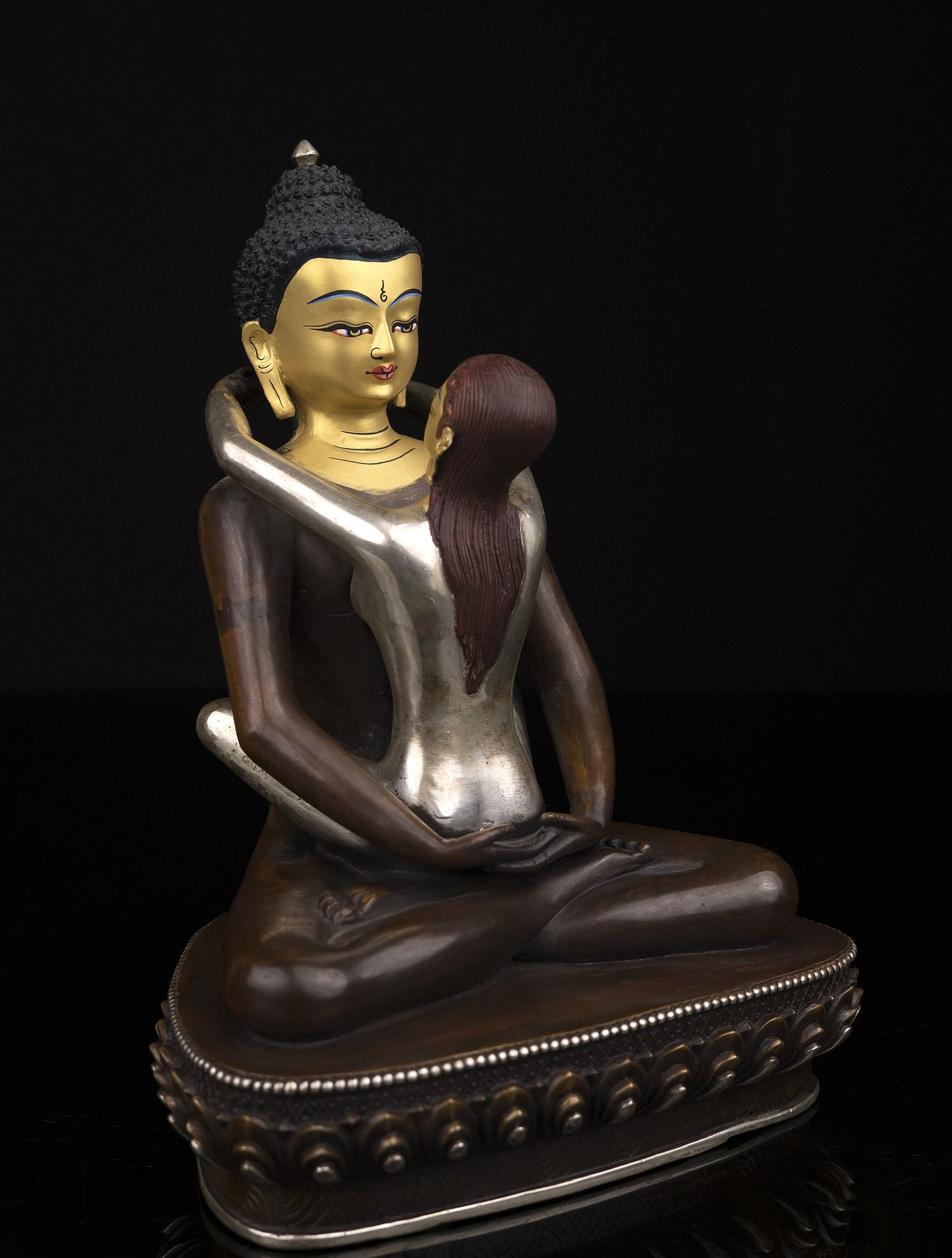 Tibetan Buddhism Gold Face Hand Painting Lord Samanta Bhadra Buddha Shakti Oxide Copper Statue Sculpture Figure Nepal free