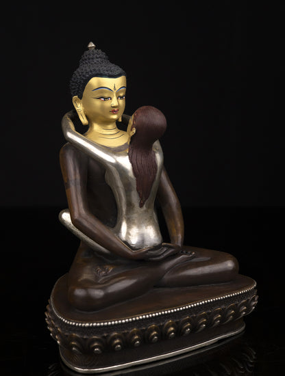 Tibetan Buddhism Gold Face Hand Painting Lord Samanta Bhadra Buddha Shakti Oxide Copper Statue Sculpture Figure Nepal free