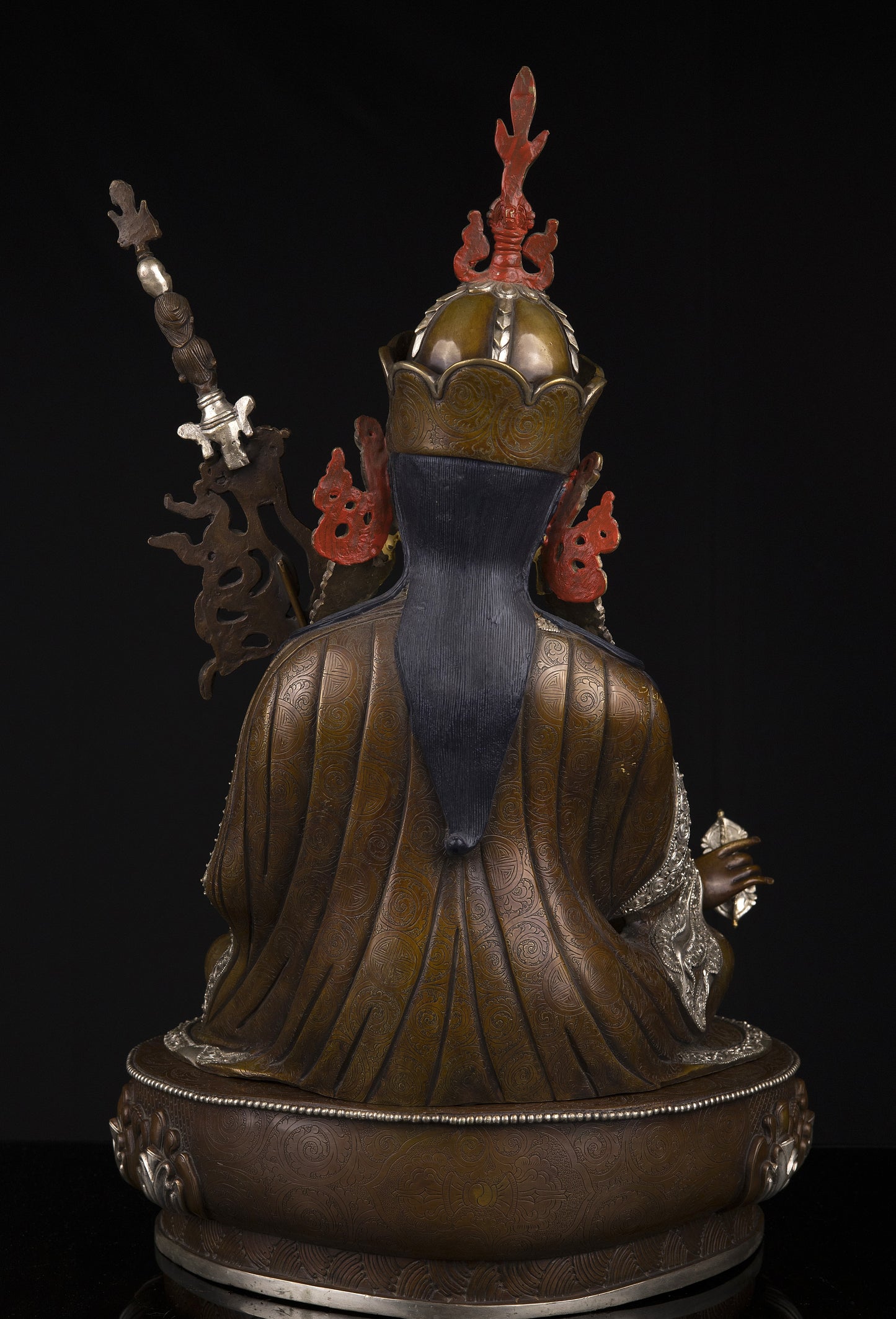 Tibetan Buddhism Gold Face Guru Rinpoche Padmasambhava Silver Oxide Copper Statue Sculpture Figure Nepal free