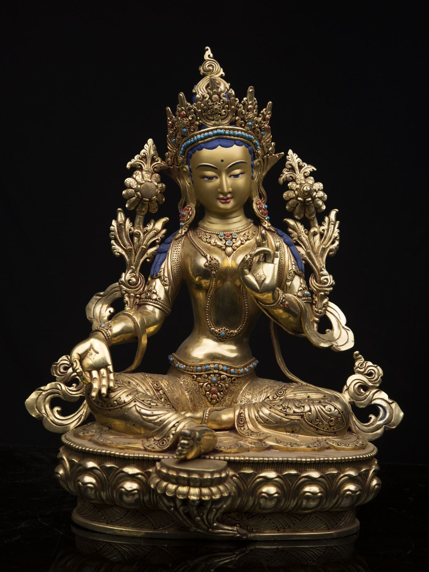 Tibetan Goddess Green Tara Rupa Pure Copper Real Stone Turquoise Sculpture Figure Nepal free