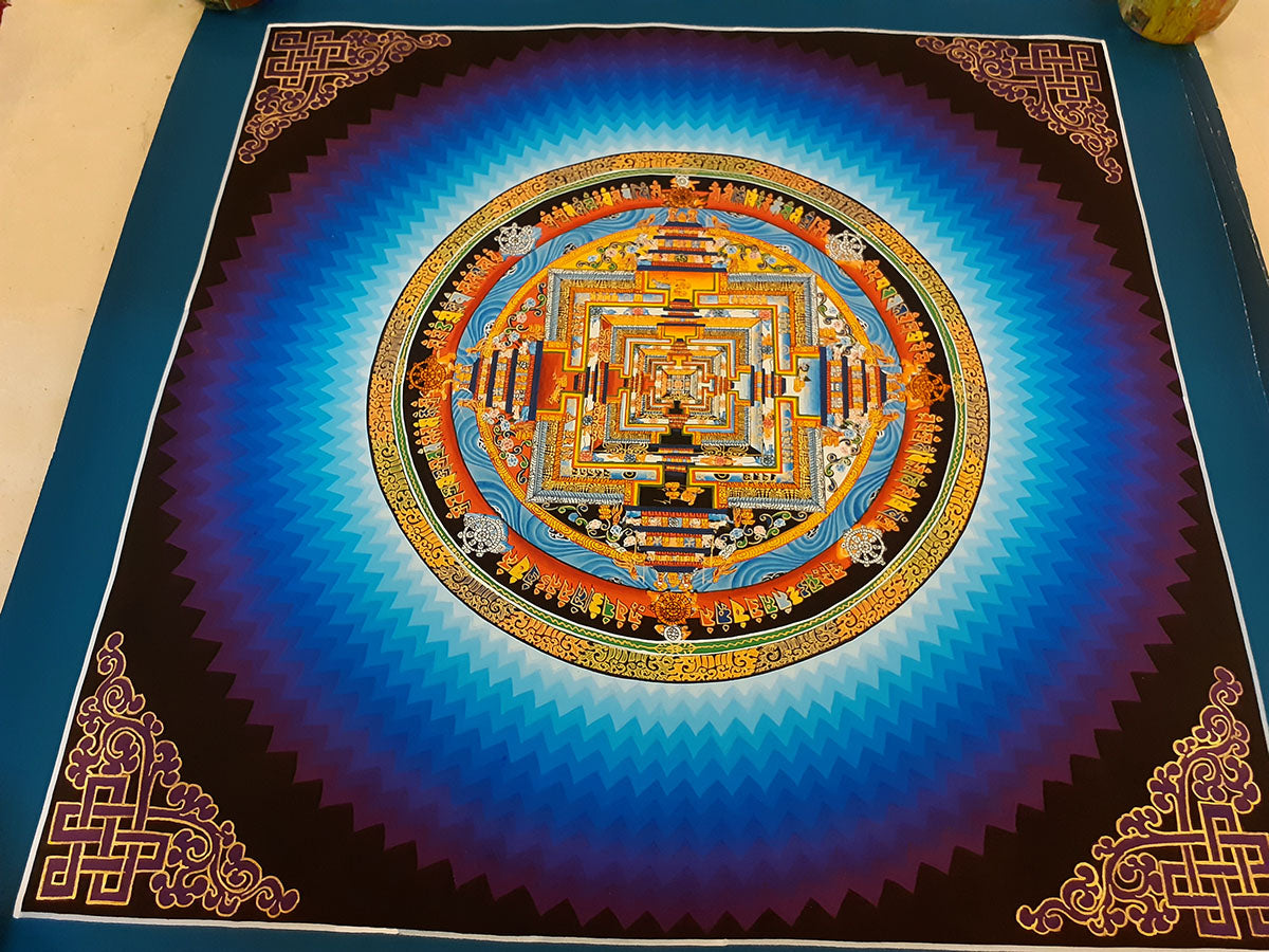 Tibetan Buddhism Ritual Kalachakra Mandala Canvas Cloth Thangka Hand Painting Nepal free
