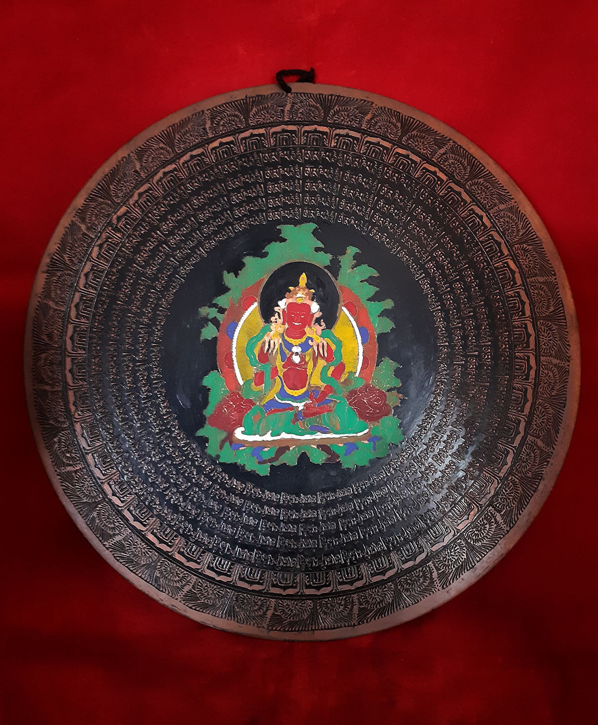 Hand Painting Lord Vajrasattva  Om Mantra Itching Copper Wall hanging Mandala Nepal free