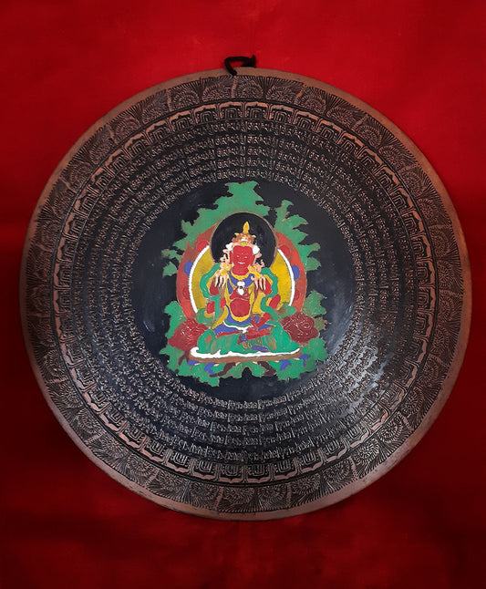 Hand Painting Lord Vajrasattva  Om Mantra Itching Copper Wall hanging Mandala Nepal free