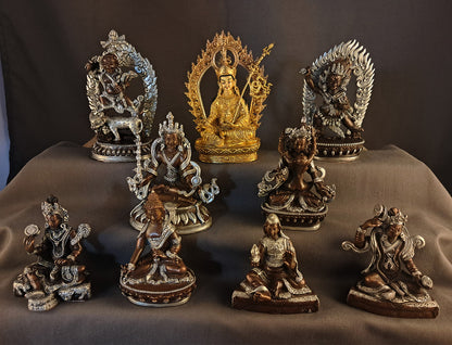 Tibetan Buddhism Guru Rinpoche Gold Face Gold Plated Eight Manifestations of Guru Silver Oxide Copper Statue Sculpture free (Copy)