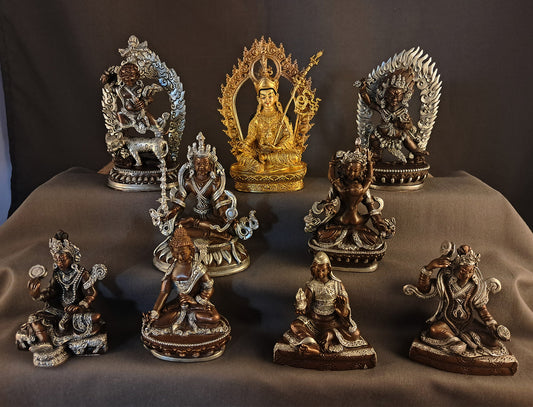 Tibetan Buddhism Guru Rinpoche Gold Face Gold Plated Eight Manifestations of Guru Silver Oxide Copper Statue Sculpture free (Copy)