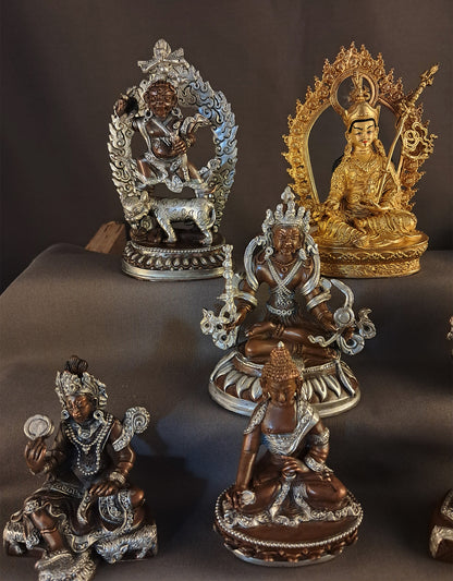 Tibetan Buddhism Guru Rinpoche Gold Face Gold Plated Eight Manifestations of Guru Silver Oxide Copper Statue Sculpture free (Copy)