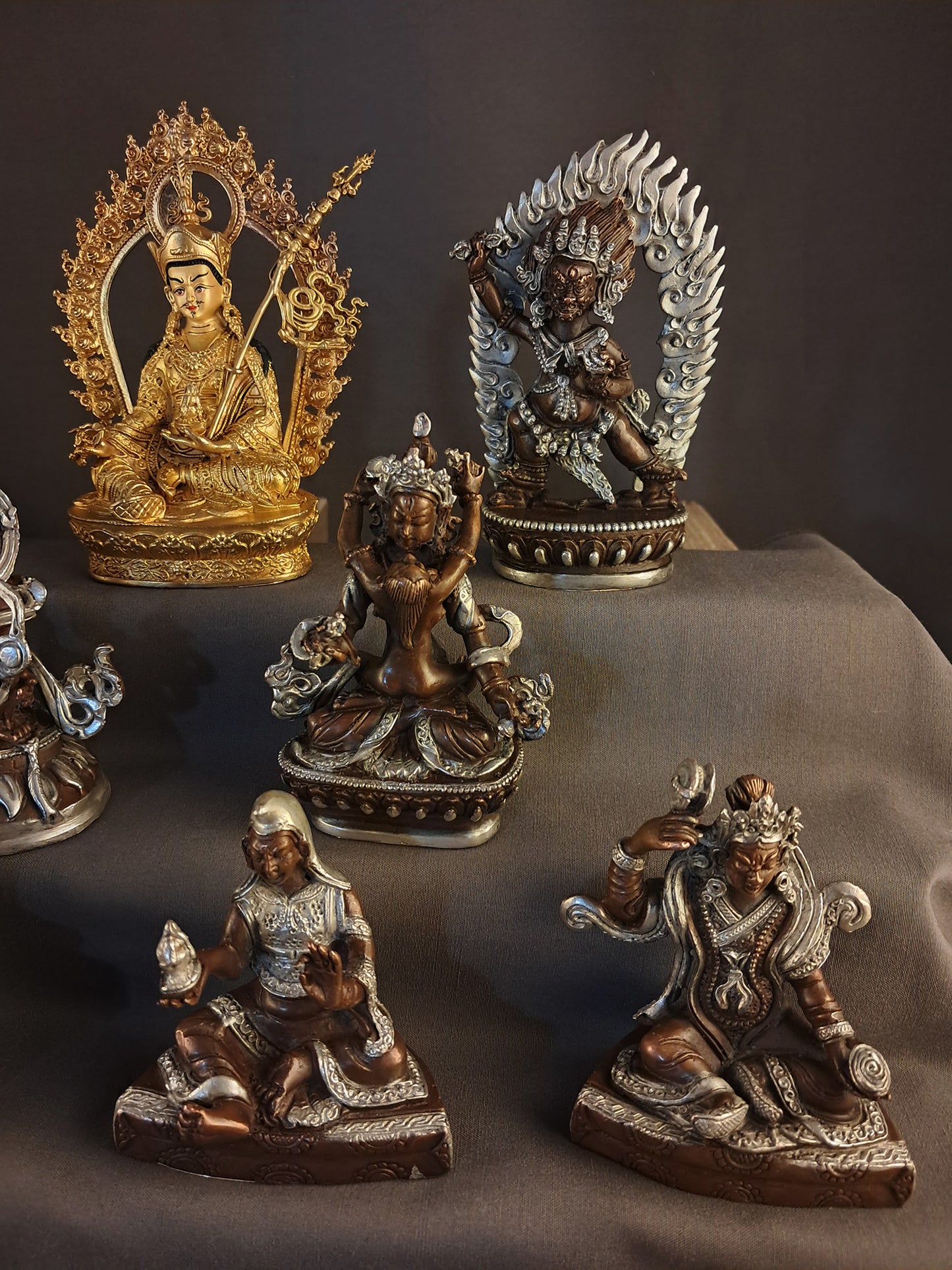 Tibetan Buddhism Guru Rinpoche Gold Face Gold Plated Eight Manifestations of Guru Silver Oxide Copper Statue Sculpture free (Copy)