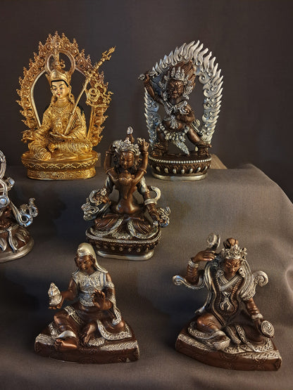 Tibetan Buddhism Guru Rinpoche Gold Face Gold Plated Eight Manifestations of Guru Silver Oxide Copper Statue Sculpture free (Copy)