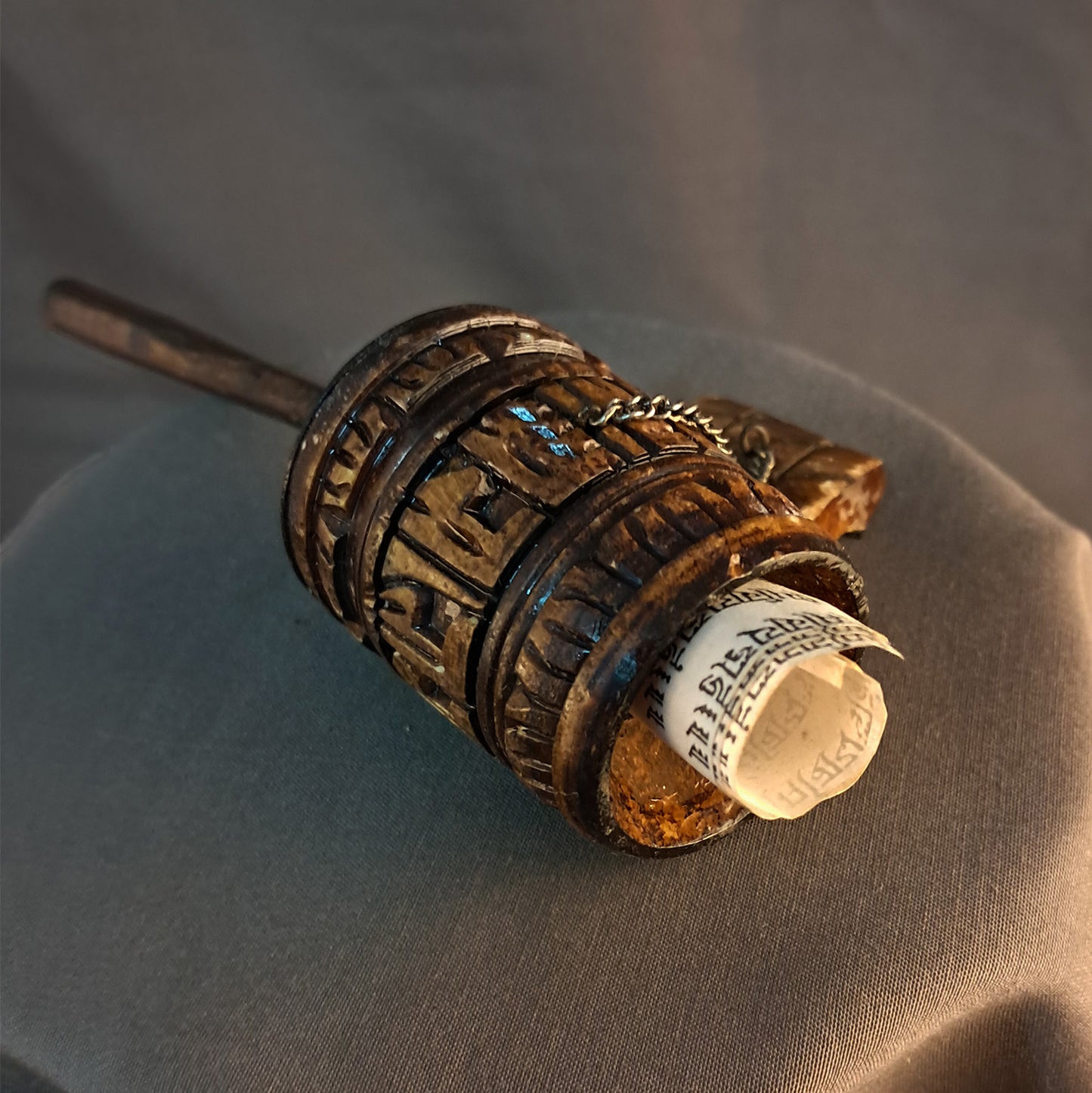 Vintage Tibetan Buddhist Bone Prayer Wheel, Om Mani Padme Hum Mantra, Hand Craved Water Buffalo Bone Prayer Wheel Alter