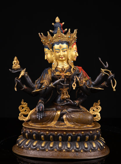 24K Gold Face Hand Painting Tibetan Buddhism Namgyal Namgyalma Ushnishavijaya Oxide Copper Statue Sculpture Nepal free