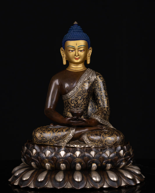 Tibetan Buddhism Gold Face Hand Paint Lord Amitabha Buddha Opakme Silver Oxide Copper Hand Craved Statue Sculpture Figure Nepal free