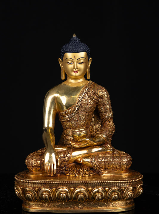 Tibetan Buddhism Gold Face Lord Shakyamuni Buddha Shakya Hand Craved Gold-Plated Copper Statue Sculpture Figure Nepal free
