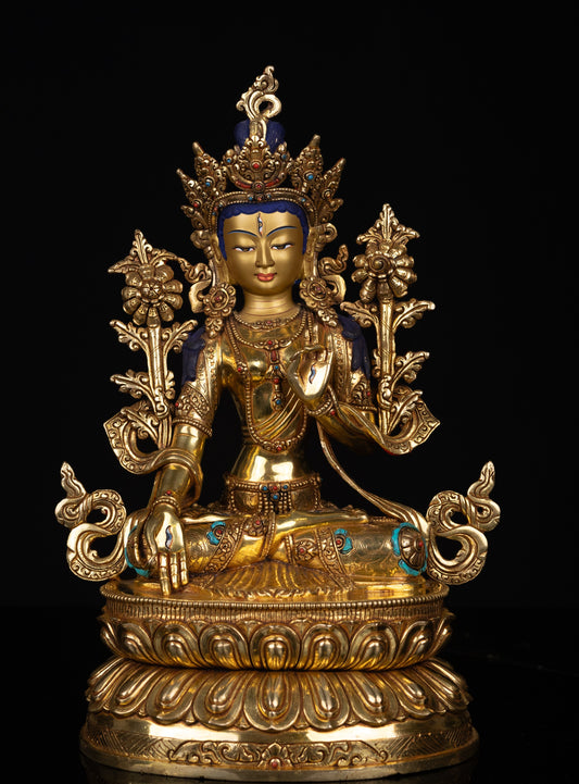 Tibetan Buddhism Gold Face Goddess White Tara Rupa Dolma Gold Plated Turquoise Stone Copper Statue Sculpture Figure Nepal free
