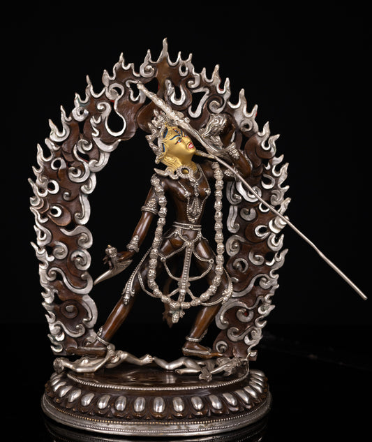 Tibetan Buddhism Wrathful Goddess Gold Face Vajra Yogini Khadga Jogini Dakini Dorje Naljorma Silver Oxide Copper Statue Sculpture Figure Nepal free