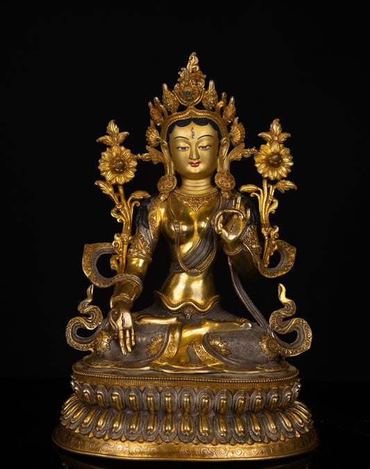 Tibetan Buddhism Gold Face Goddess White Tara Rupa Dolma Gold Plated Copper Statue Sculpture Figure Nepal free